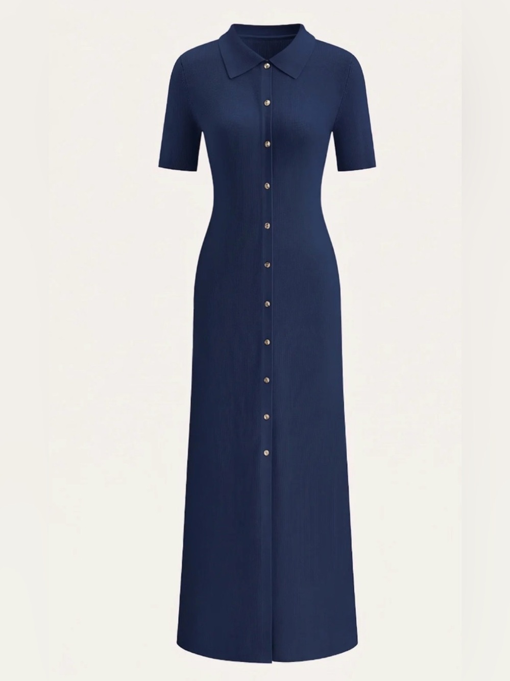 Commense Metal Button Collar Midi Dress in Premium Fabric - Picture 3 of 4